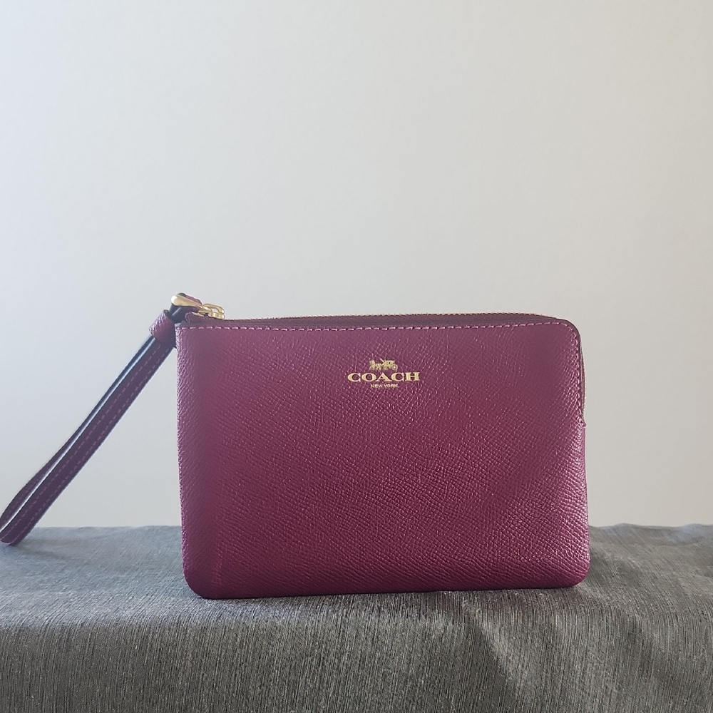 Coach Dark Magenta Corner Zip Wristlet